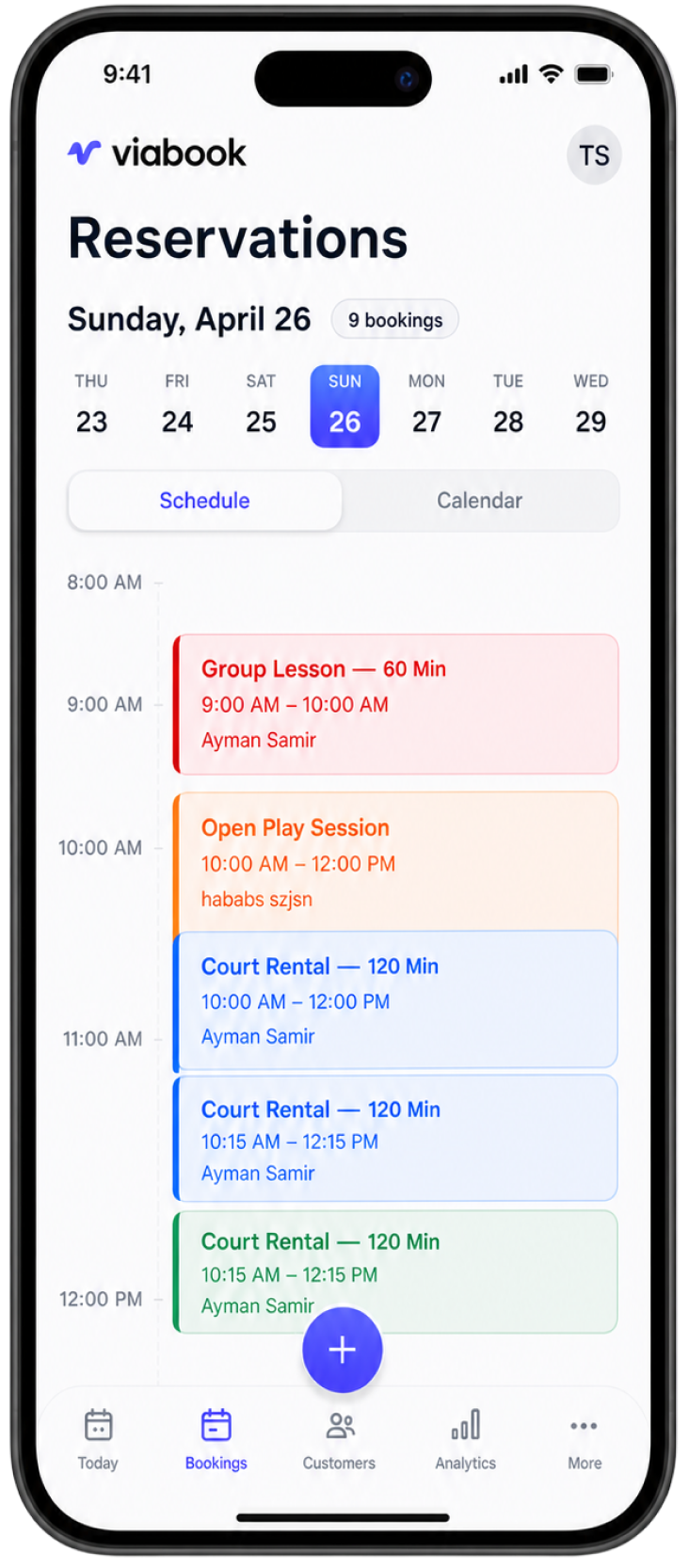 ViaBook mobile reservations view